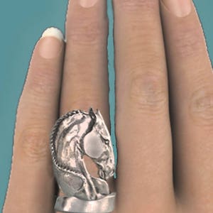Horse Rings, Lusitano horse adjustable ring in silvery pewter image 2