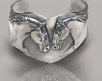 Horse Lover''s Two horses on a heart shape cuff in pewter high relief sculpture handmade  artist USA