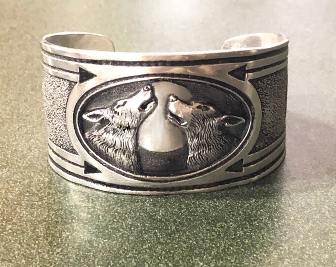 Wolf Bracelet Feed the Good Wolf Cuff Bracelet in Silvery Etsy