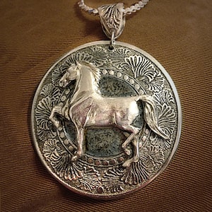 Morgan Horse Pendant in silvery pewter handmade by artist USA