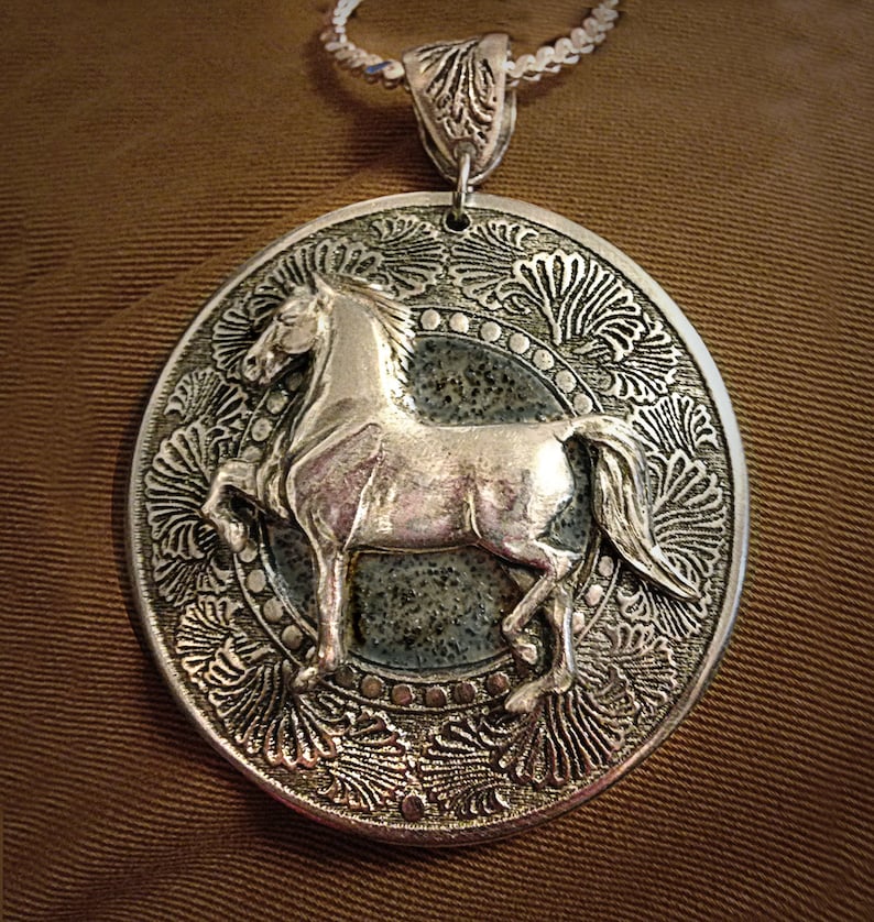 Morgan Horse Pendant in silvery pewter handmade by artist USA image 1