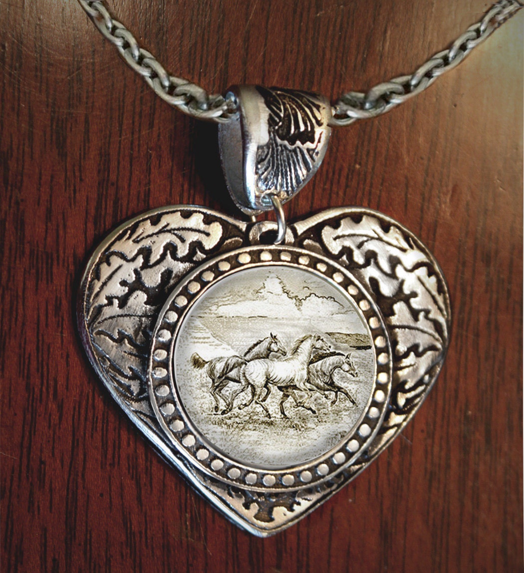 Horse Lady Gifts jewelry necklace heart shape Wild Horses Etsy