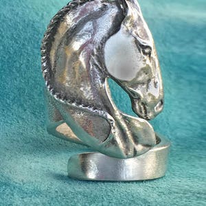 Horse Rings, Lusitano horse adjustable ring in silvery pewter image 1