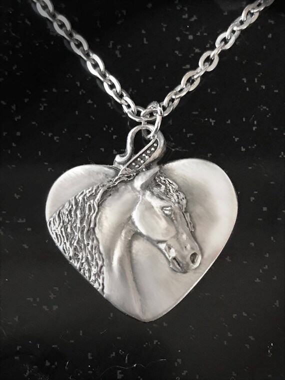 Friesian Horse Heart Necklace Handmade Silvery Pewter Etsy