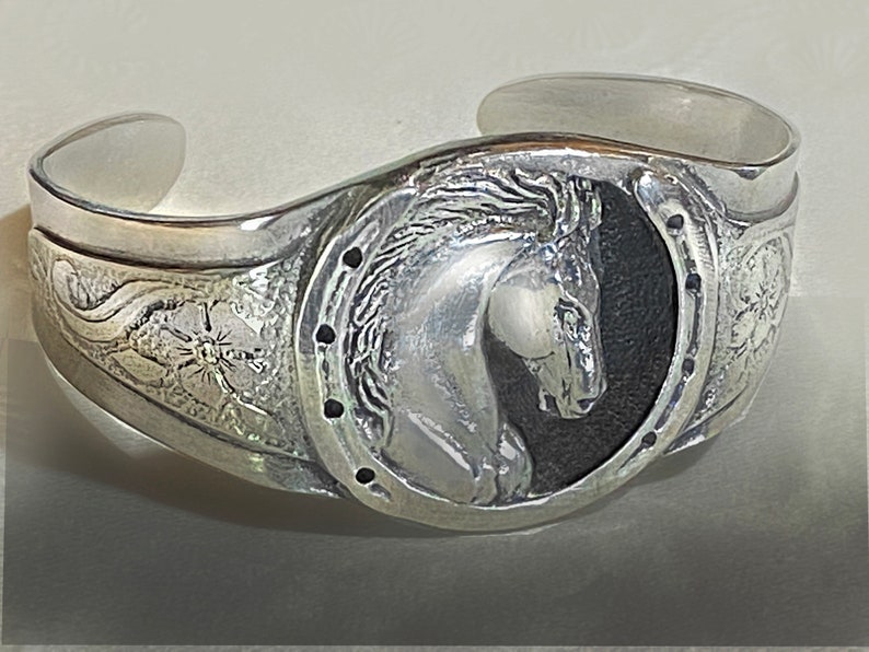 Horseshoe Cuff Bracelet With Stallion Horse Head in Relief and Etsy