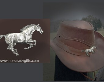 Galloping Mustang Hat or Lapel pin in pewter