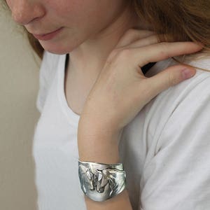 Horse Bracelet, Friesian Pair, pewter cuff image 2