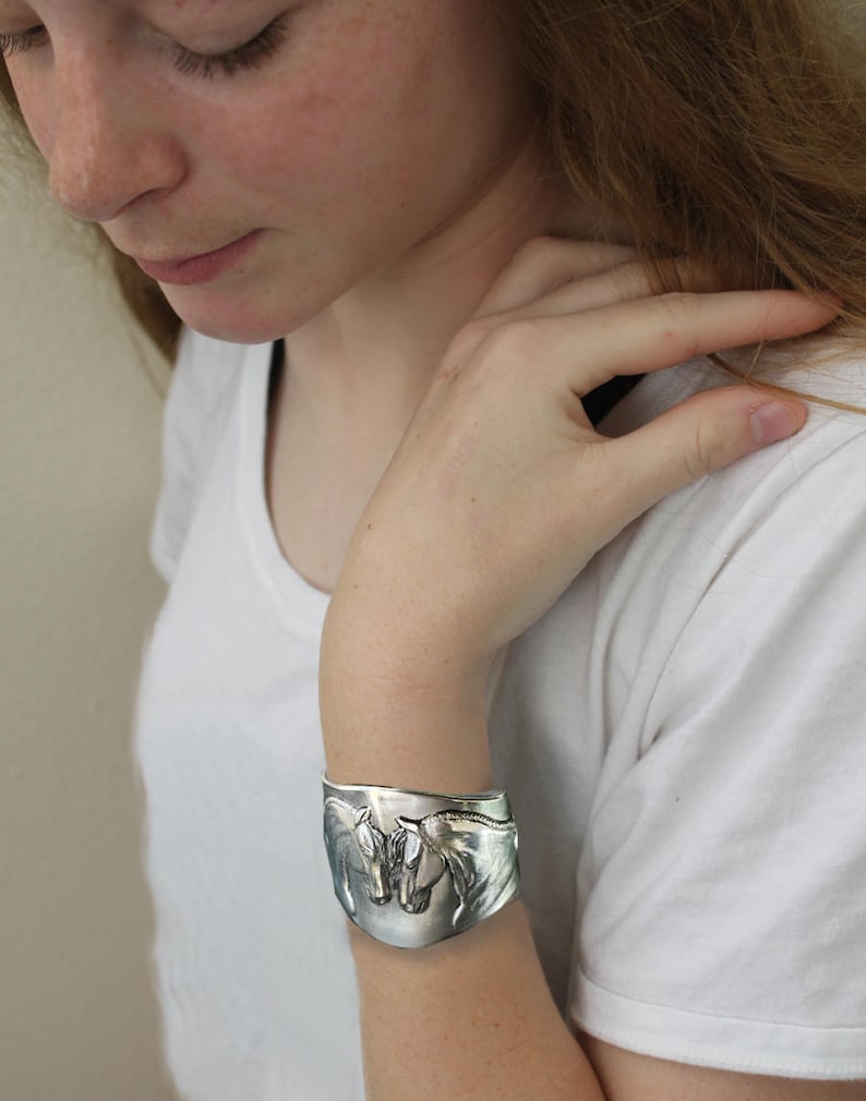 Horse Bracelet, Friesian Pair, pewter cuff image 2