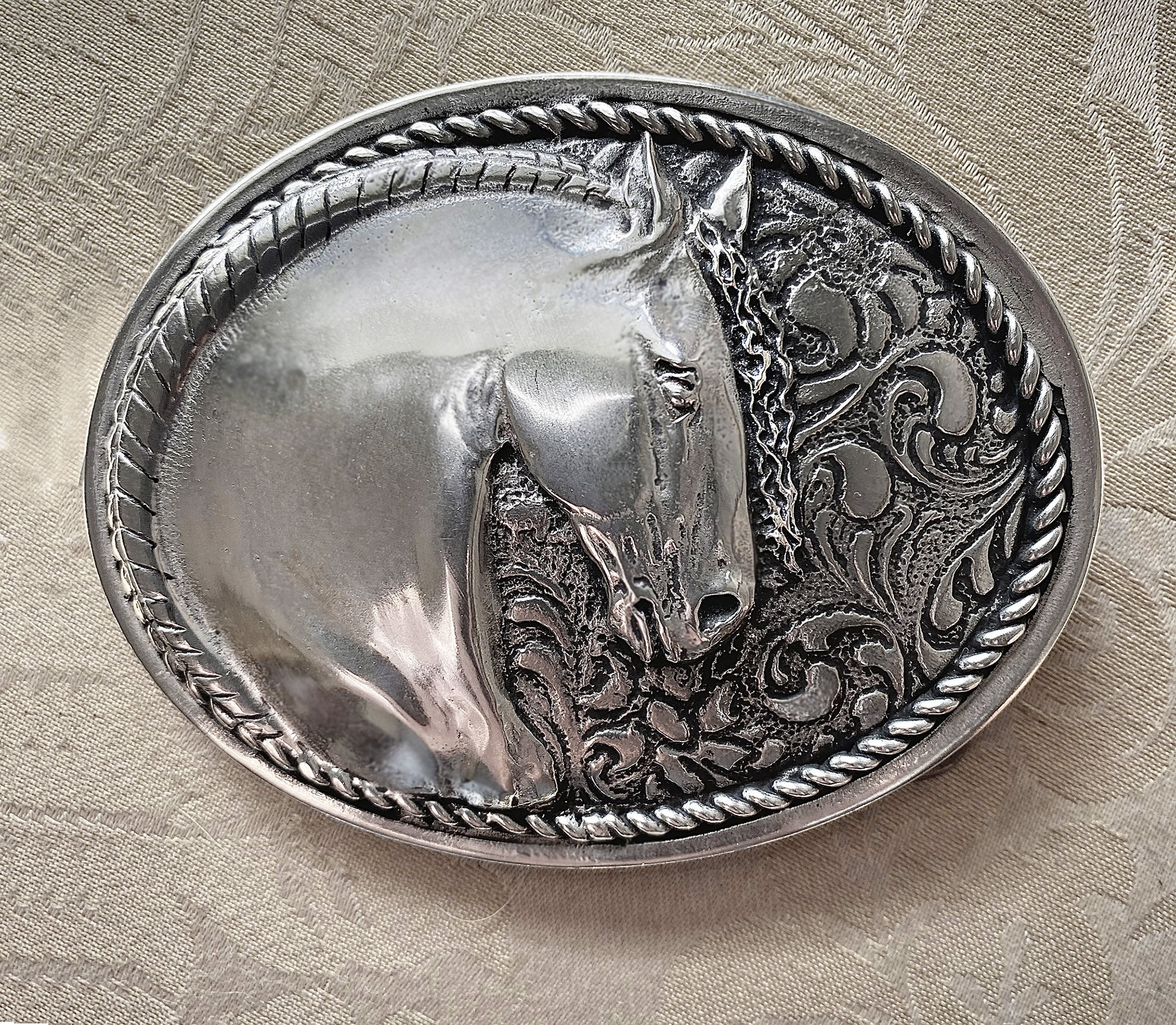 Vintage Outstanding Metal Statement Sized Horse Head Belt Buckle/Scarf Slide Vintage Sterling Silver Belt Buckle with Horse Head main image 2