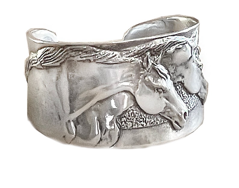 Two Horse Heads cuff bracelet in silvery pewter handmade USA image 5