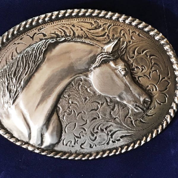 Horse Lady Gifts, apparel, Western Belt Buckle, Arabian Horse, 3.5 X 2.75 inch miror polished pewter buckle