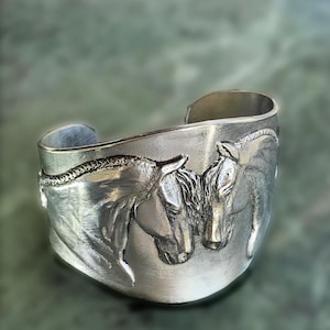 Horse Bracelet, Friesian Pair, pewter cuff