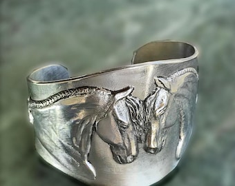 Horse Bracelet, Friesian Pair, pewter cuff