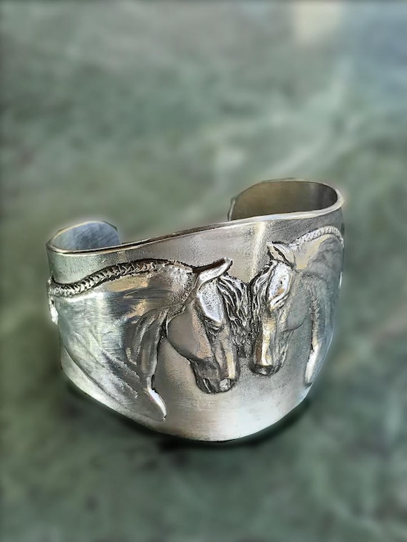 Horse Bracelet, Friesian Pair, pewter cuff
