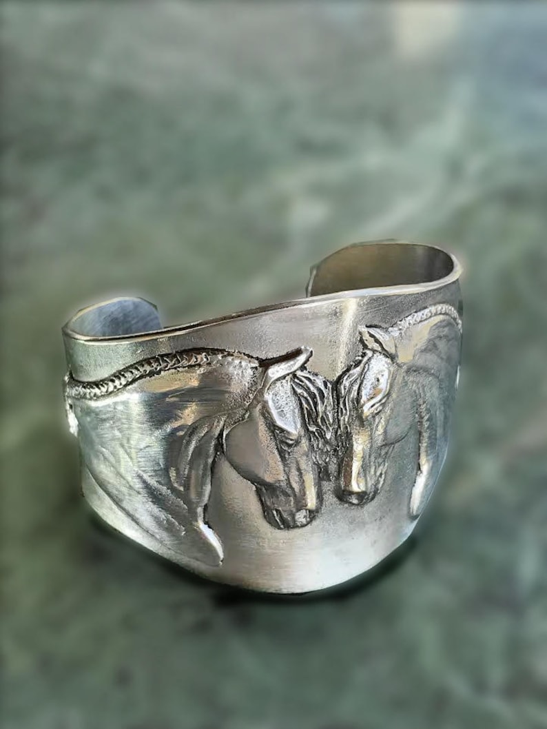 Horse Bracelet, Friesian Pair, pewter cuff image 1