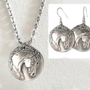 Little Stallion Pendant & Earring set in polished silvery pewter, hypoallergenic