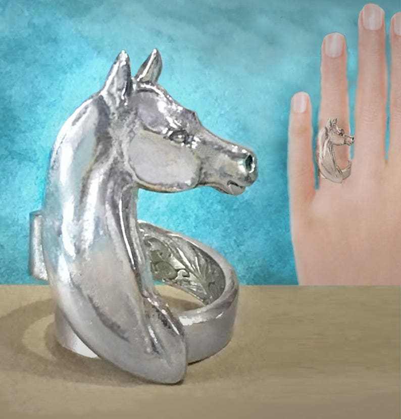 Horse Rings Arabian Horse Head Ring in Silvery Pewter Etsy