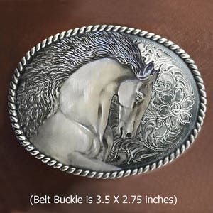 Horse Lady Gifts apparel, Western Belt Buckle, The Stallion, standard size 3.5 X 2.75 inch western buckle