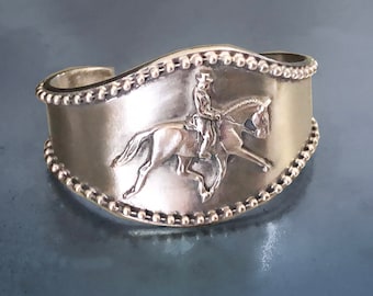 Dressage Horse bracelet, Horse & Rider in Extended Trot with beaded frame detail