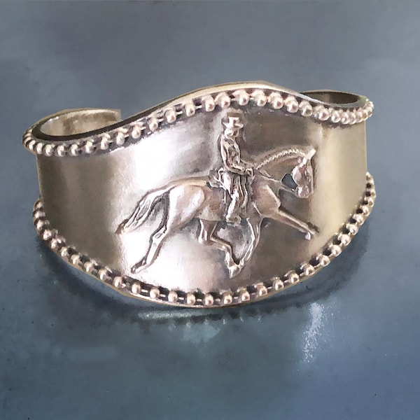 Dressage Horse bracelet, Horse & Rider in Extended Trot with beaded frame detail