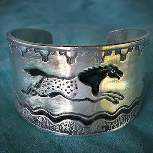 Appaloosa horse Cuff, silvery pewter, handmade USA