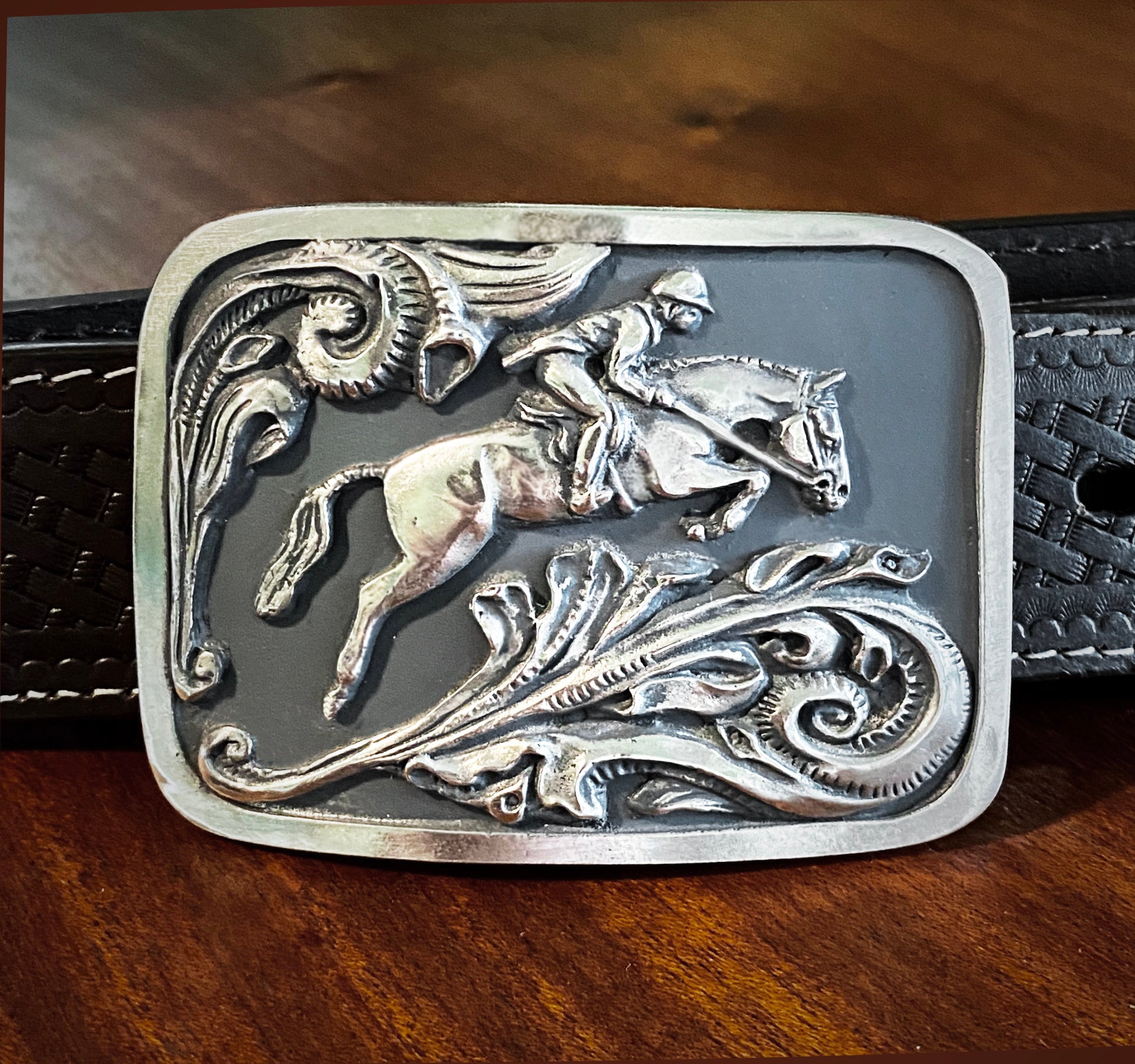 Boucle De Ceinture Vintage Unique En étain - Motif Tête De Cheval