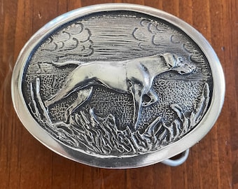 Dog, Hunting dog, Pointer, Belt Buckle in polished pewter