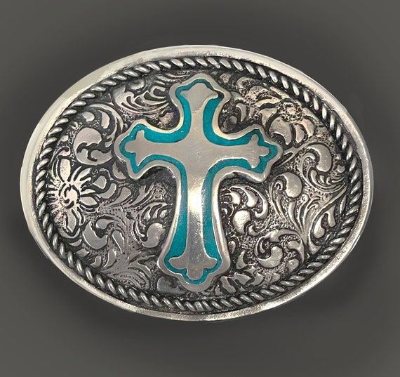Western Cross Belt Buckle With Rope Frame & Saddle Pattern Western Cross Belt Buckle With Rope Frame & Saddle Pattern