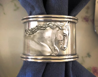 Friesian horse adjustable spiral design in silvery pewter Horse Lady Gifts Ring 