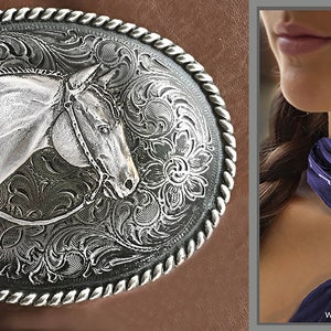 Quarter Horse Belt Buckle and Scarf Slide Set