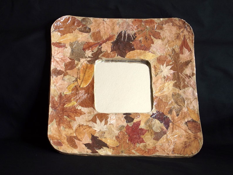Square Paper Mache Mirror With Natural Leaves Etsy