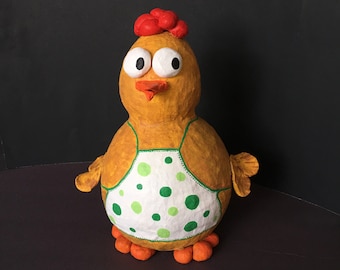 Handmade Paper Mache Mama Chicken: Colorful Kids Room Decor
