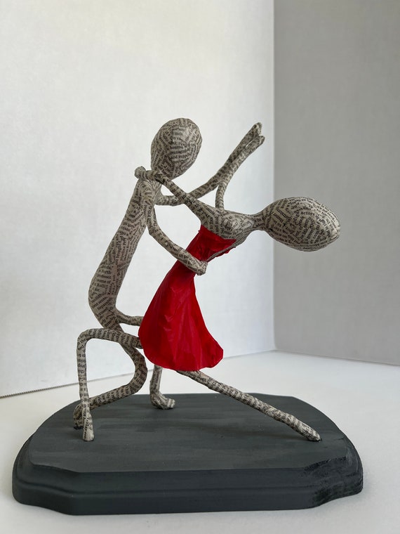 Tango Sculpture, Newspaper Art Figurine, Handmade Paper Mache