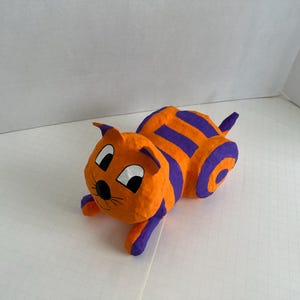 Handmade Paper Mache Cat Sculpture, Striped Animal Figurine
