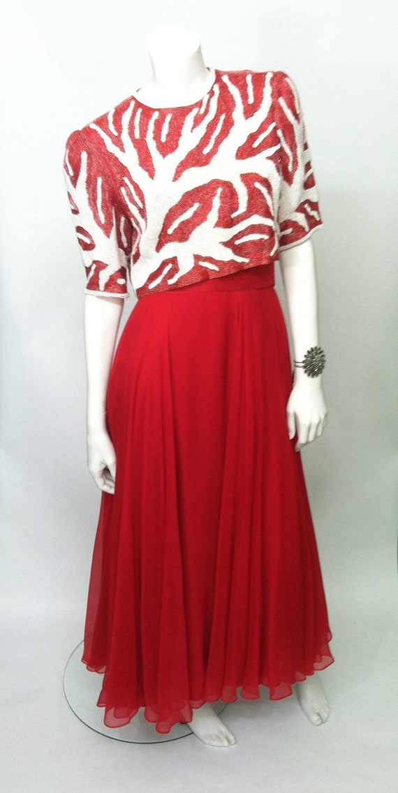 Red Beaded & Silk Richilene Gown