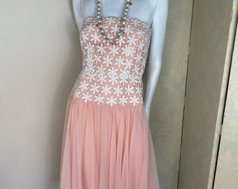 Estevez silk strapless dress with guipure lace detail, ballerina pink.