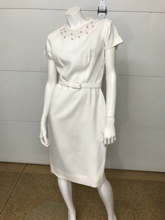 white linen sheath dress