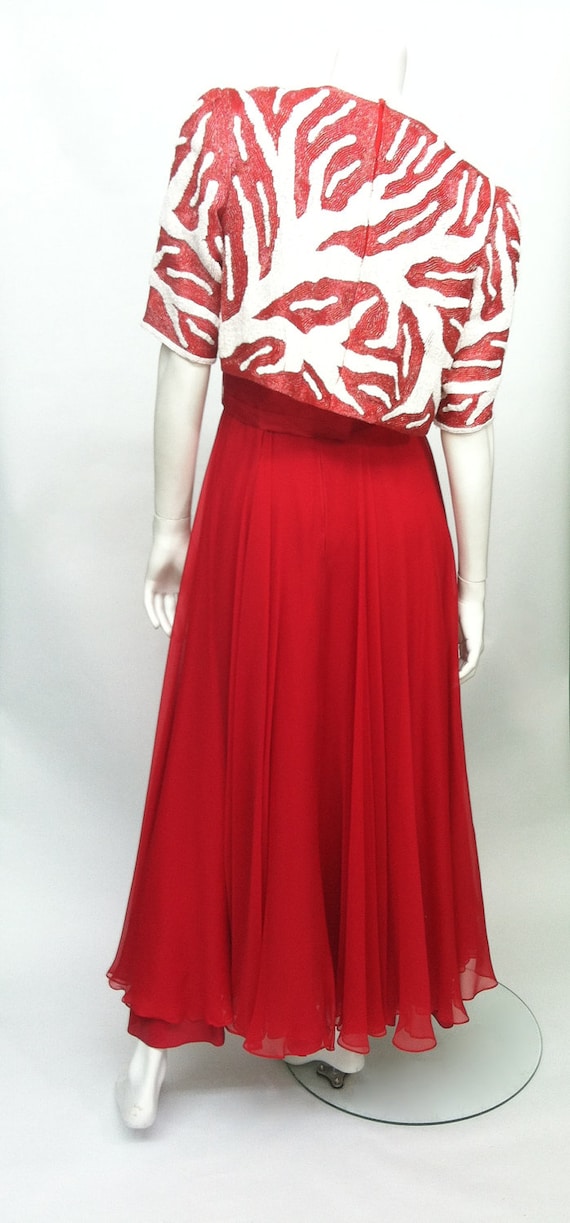 Red Beaded & Silk Richilene Gown - image 2