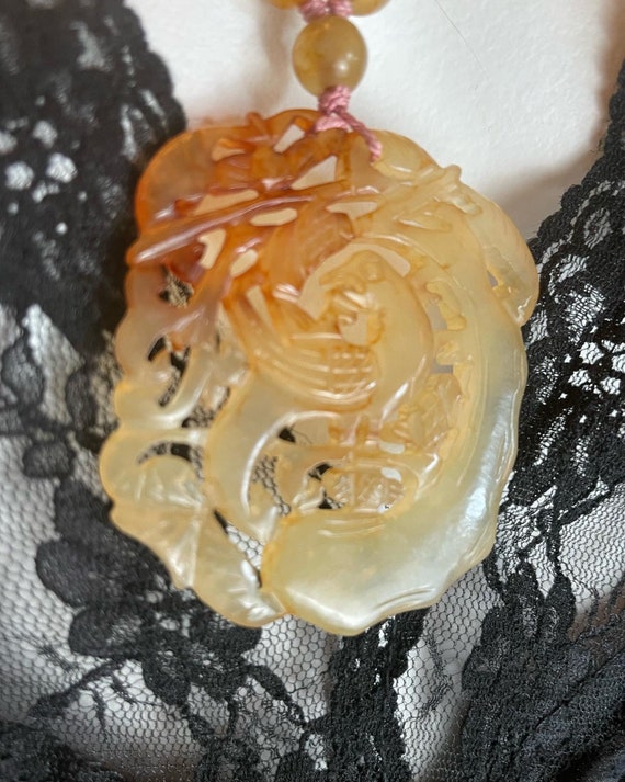 Beautiful carved Chinese soapstone necklace