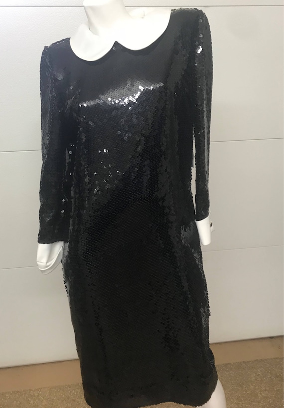 Jill Richards Black Sequined Dress w/ White Satin… - image 2