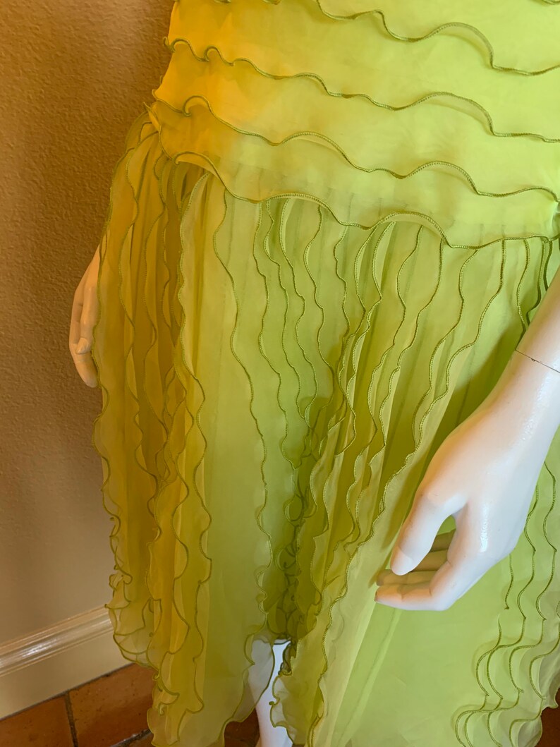 Lime Ruffled Silk Oscar de la Renta Cocktail Dress image 3