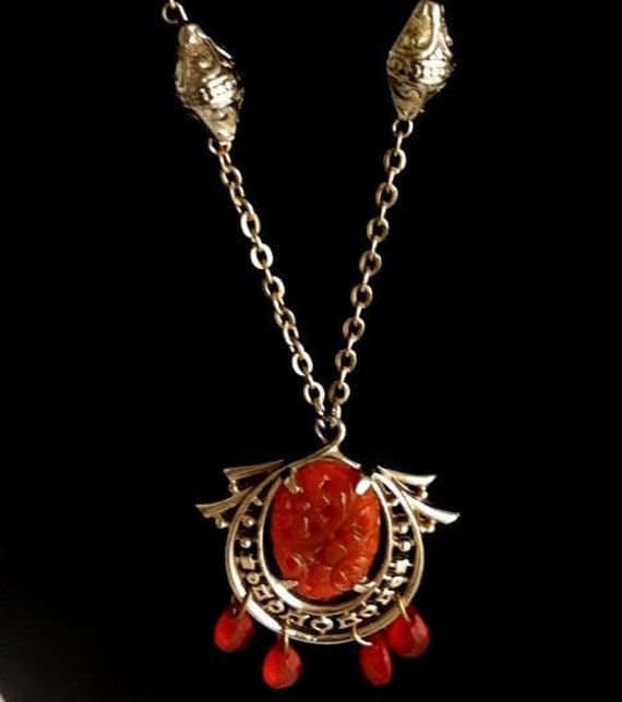 Vintage Carved Cinnabar Pendant
