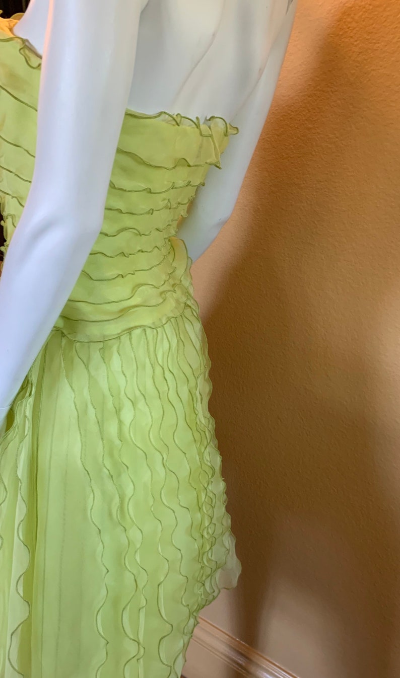 Lime Ruffled Silk Oscar de la Renta Cocktail Dress image 2