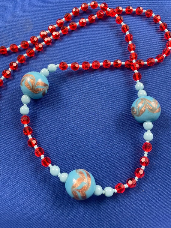 Chinese cloisonné & faceted red beaded necklace