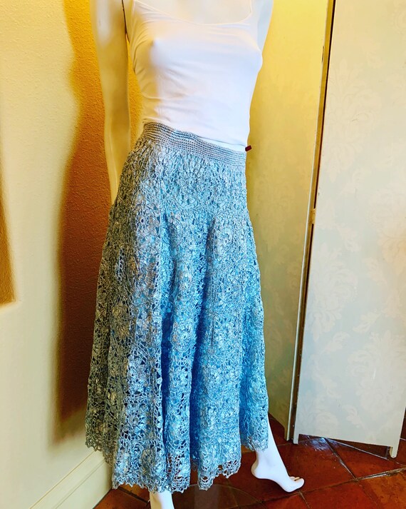 Pale Blue Handmade Raffia Skirt (Italy)