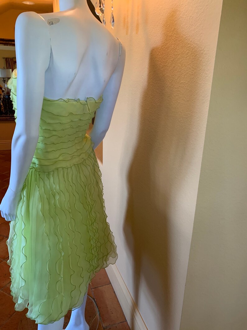 Lime Ruffled Silk Oscar de la Renta Cocktail Dress image 4