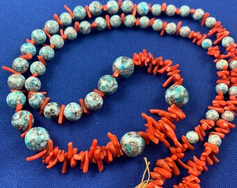 Vintage Chinese ceramic beads and raw coral pieces, 32” total circumference and gorgeous!