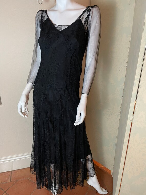Vintage 90s Maxi Slip Dress Lace Black 6 8