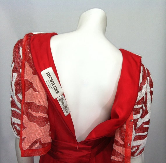 Red Beaded & Silk Richilene Gown - image 4