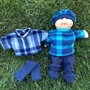 Choose,  Cabbage Patch Clothes, Fits 14 Inch Boy/ Preemie Doll, Mix and Match, Navy blue, turquoise, gray, plaid, sweatshirts, hat, pants